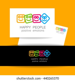 Happy people logo template. Concept identity presentation design for company. Positive emotions, happy games, entertainment sphere, unity emblem,  society fund and etc. Vector.  