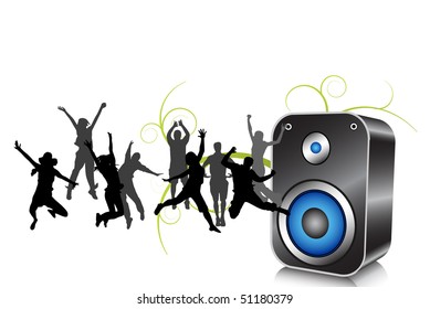Happy people and loudspeaker