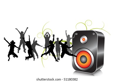 Happy people and loudspeaker