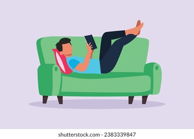 Happy people lying with pillows. Deep dream and bedtime concept. Colored flat vector illustration isolated.