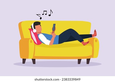 Happy people lying with pillows. Deep dream and bedtime concept. Colored flat vector illustration isolated.