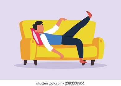 Happy people lying with pillows. Deep dream and bedtime concept. Colored flat vector illustration isolated.