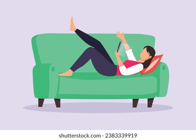 Happy people lying with pillows. Deep dream and bedtime concept. Colored flat vector illustration isolated.