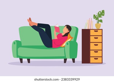 Happy people lying with pillows. Deep dream and bedtime concept. Colored flat vector illustration isolated.