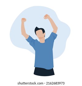 Happy people. The man raised his hands up and enjoy life. Success. Vector image.