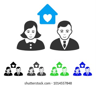 Happy People Marriage vector pictogram. Vector illustration style is a flat iconic people marriage symbol with gray, black, blue, green color variants. Human face has joy sentiment.