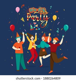 Happy people or office workers, employees hold big numbers 2021. Group of friends or team wish Merry Christmas and happy New Year