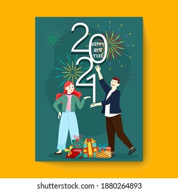Happy people or office workers, employees hold big numbers 2021. Group of friends or team wish Merry Christmas and happy New Year
