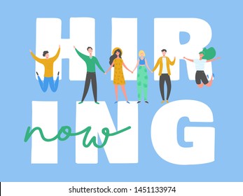 Happy people on hiring banner, recruitment concept with people characters, agency interview, join our team. Template for web landing page, presentation, social media. Vector illustration