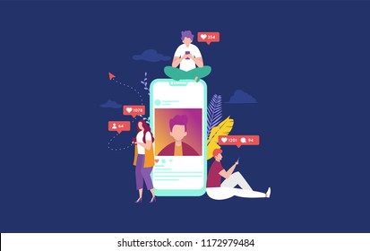 happy people on social media concept illustration, can use for, landing page, template, ui, web, mobile app, poster, banner, flyer 