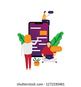 happy people on social media concept illustration, can use for, landing page, template, ui, web, mobile app, poster, banner, flyer 