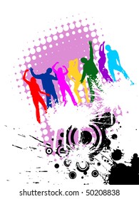 happy people on summer abstract grunge background - vector