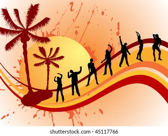 happy people on summer background - vector