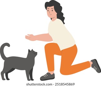 Happy People with Pet Illustration. Isolated Vector Character in Flat Design.