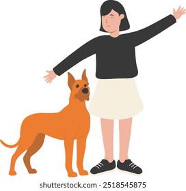 Happy People with Pet Illustration. Isolated Vector Character in Flat Design.