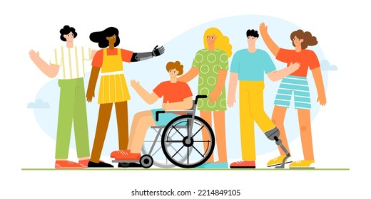 Happy people with physical disabilities. International Day of People with Disabilities. Vector illustration