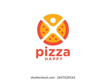 happy people and pizza logo design. food and restaurant symbol vector concept