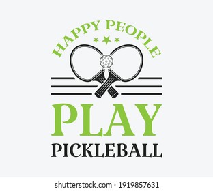 Happy People Play PickleBall, Printable Vector Illustration. Pickleball SVG. Great for badge t-shirt and postcard designs. Vector graphic illustration.