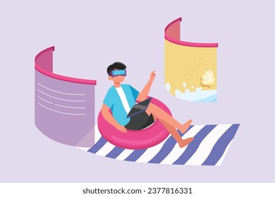 Happy people playing virtual game. Virtual game  concept. Colored flat vector illustration isolated.