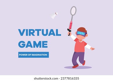 Happy people playing virtual game. Virtual game  concept. Colored flat vector illustration isolated.