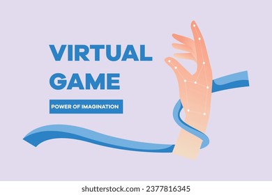 Happy people playing virtual game. Virtual game  concept. Colored flat vector illustration isolated.