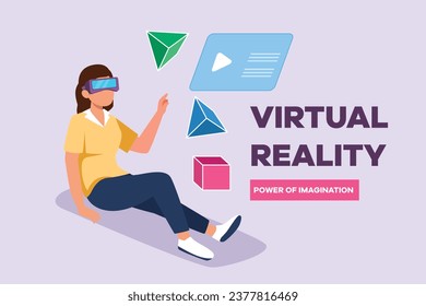 Happy people playing virtual game. Virtual game  concept. Colored flat vector illustration isolated.