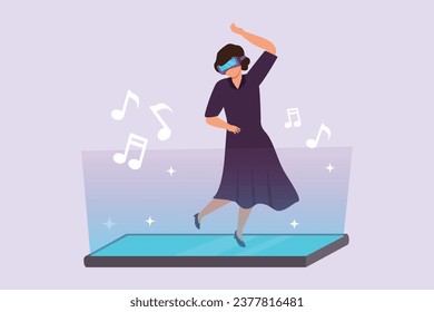 Happy people playing virtual game. Virtual game  concept. Colored flat vector illustration isolated.