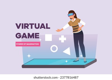 Happy people playing virtual game. Virtual game  concept. Colored flat vector illustration isolated.