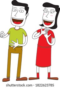 La gente feliz señala algo