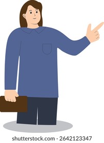 Happy People Pointing Character with Flat Cartoon Design. Vector Illustration
