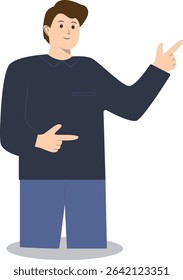Happy People Pointing Character with Flat Cartoon Design. Vector Illustration