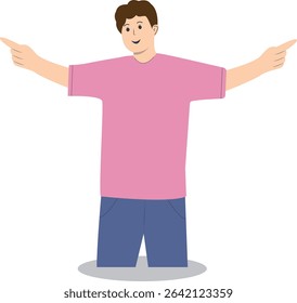 Happy People Pointing Character with Flat Cartoon Design. Vector Illustration