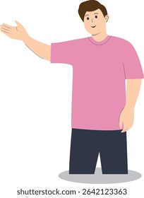 Happy People Pointing Character with Flat Cartoon Design. Vector Illustration