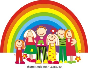 gente feliz y el arcoiris