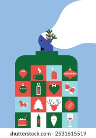 Happy people received presents. Flat cartoon colorful vector illustration. Joyful man and woman celebrate Christmas and hold gifts. Male and Female Characters Prepare for Christmas.	
