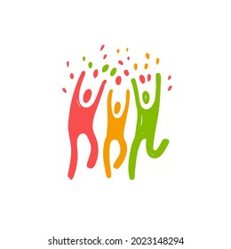 Happy people rejoice icon. Holding a celebration symbol. Vector illustration