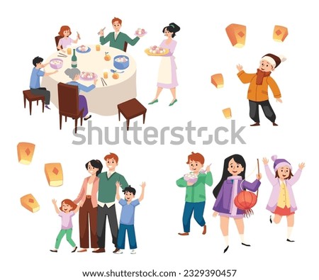 Image, Stock Photo People releasing a sky lantern into the night sky