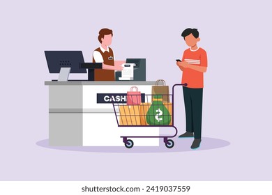 Happy people shopping at mall. Shopping concept. Colored flat vector illustration isolated.