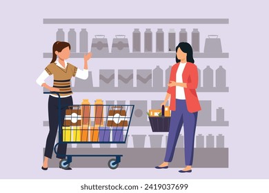 Happy people shopping at mall. Shopping concept. Colored flat vector illustration isolated.