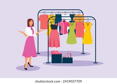 Happy people shopping at mall. Shopping concept. Colored flat vector illustration isolated.