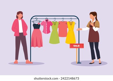 Happy people shopping at mall. Shopping concept. Colored flat vector illustration isolated.