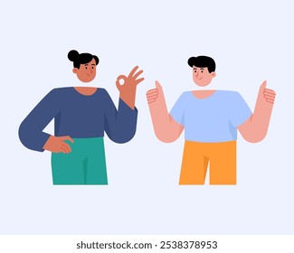 Happy people showing positive gestures together