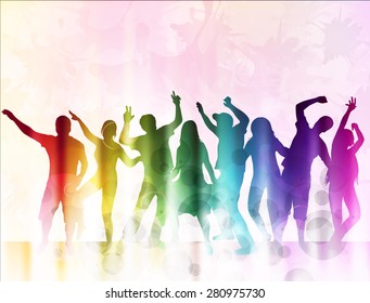 Happy people silhouettes with background