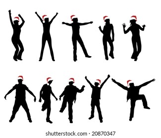 happy people silhouettes in hat