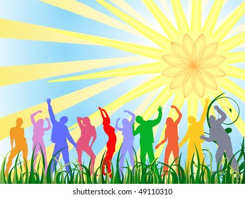 happy people silhouettes - vector
