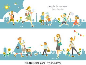 happy people in summer city