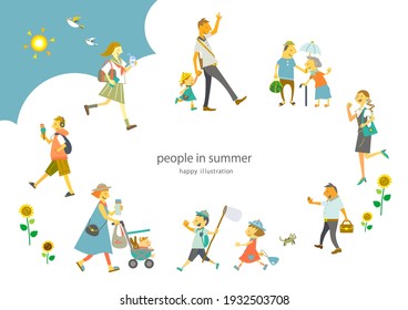 happy people in summer city