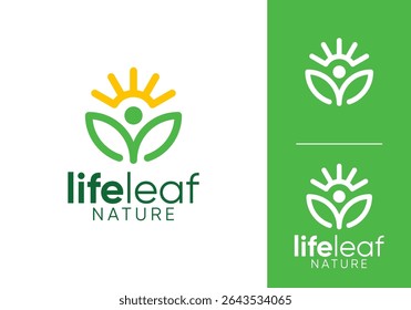 happy people with sun nature logo vector design concept	
