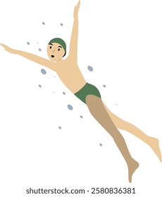 Happy People Swimming Illustration on White Background. Vector Cartoon Character Design