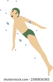 Happy People Swimming Illustration on White Background. Vector Cartoon Character Design